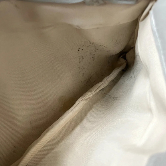 Vintage Leather/Chain Purse Bow Handbag-Grey-Clutch-Vtg-Gray-Retro-Tradwife-60s - Picture 11 of 15